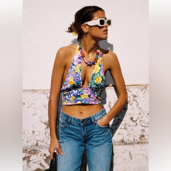 Zara Floral Halter Crop Top - Picture 2 of 15